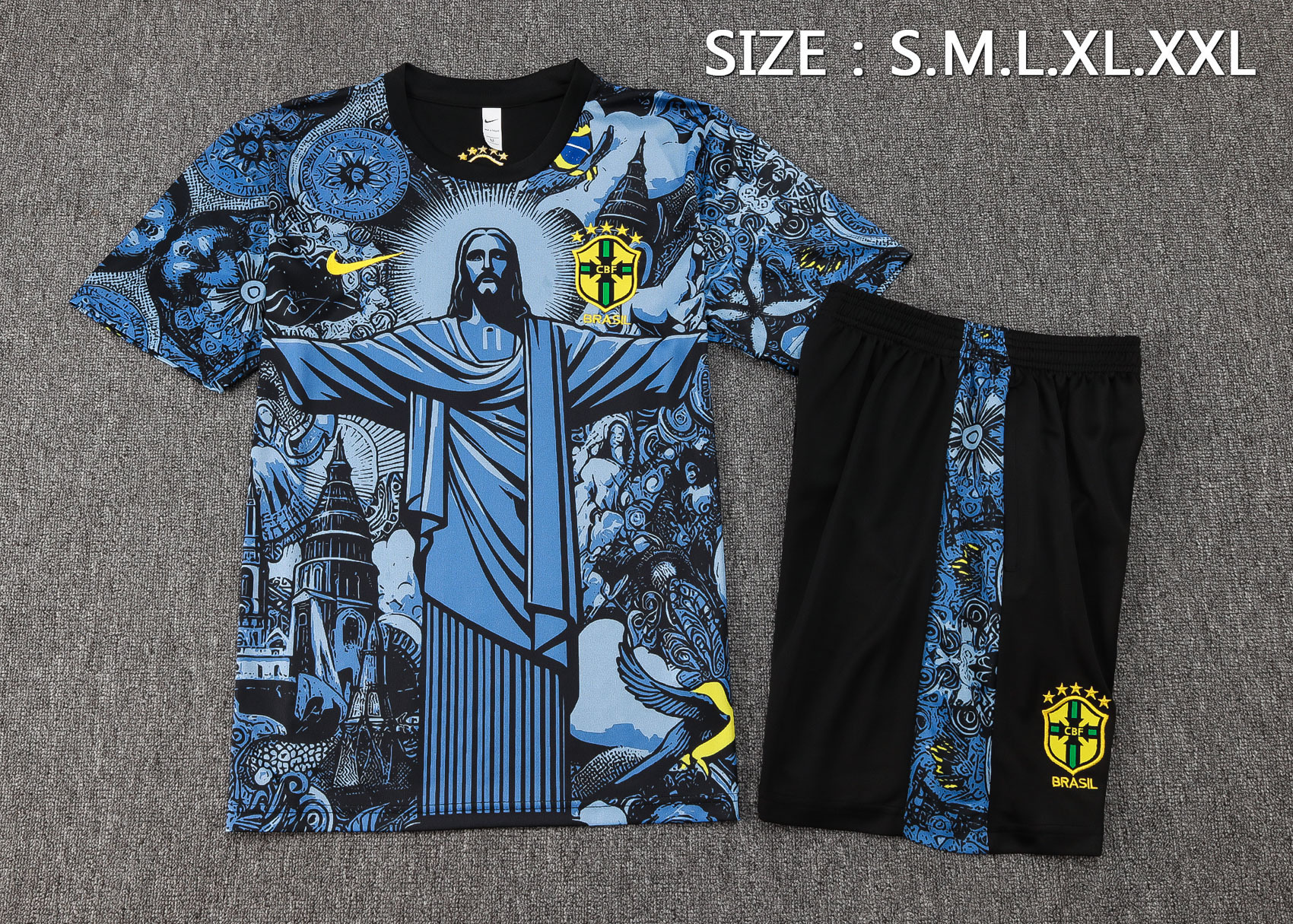 2024 Brazil Christ the Redeemer Blue Special Edition Kit Soccer AAAAJersey Yupoo 1