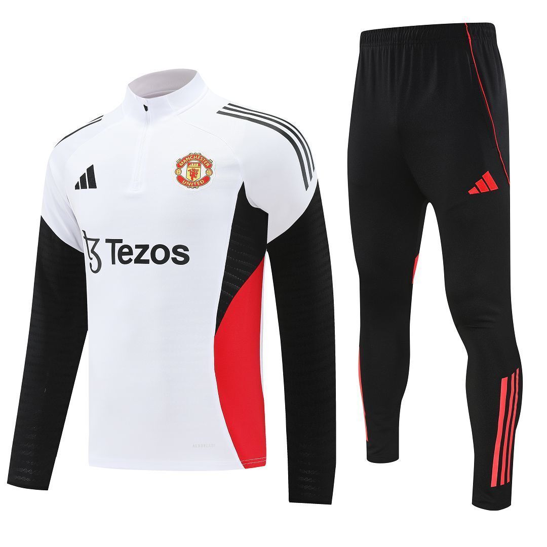 25-26 Manchester United White Training Kits Long Football Tracksuits 4