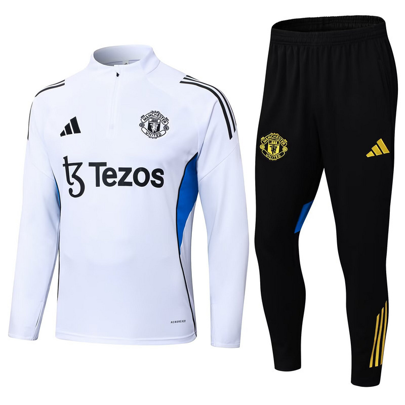 25-26 Manchester United White&Blue Training Kits Long Football Tracksuits 3