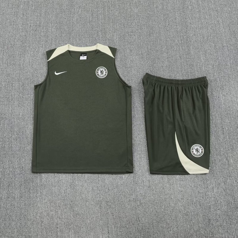 25-26 Chelsea Army Green Training Kits Football Vest Suits 1