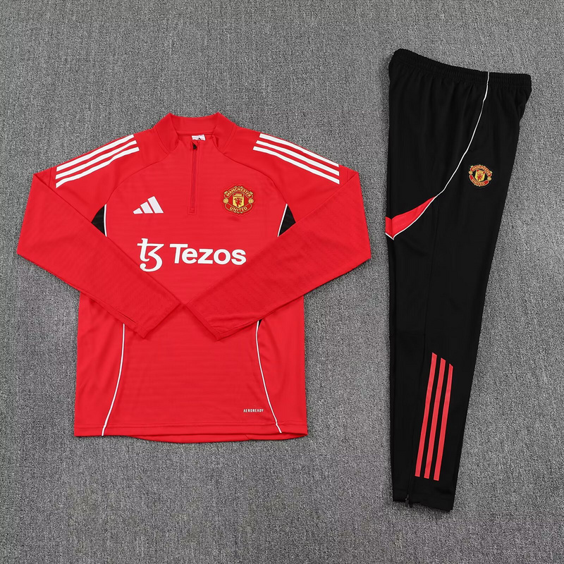 25-26 Manchester United Training Kits Red Long Football Tracksuits 2