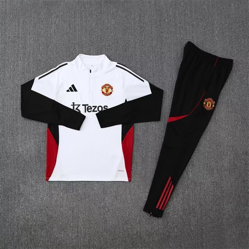 25-26 Manchester United White Training Kits Long Football Tracksuits 1