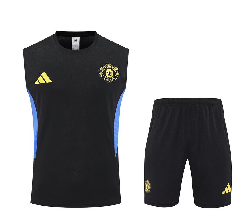 25-26 Manchester United Black&Blue Training Kits Football Vest Suits 3