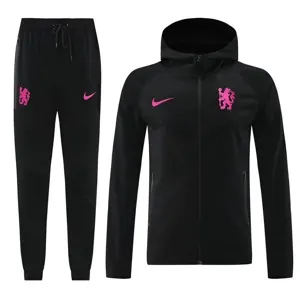 24-25 Chelsea Black Hoodie Tracksuit Long Jacket Suits