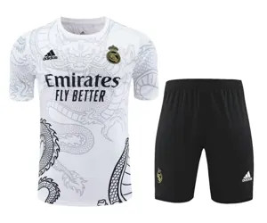 24-25 Real Madrid White Dragon Training Kits(Top+Shorts) Football Replicas Yupoo