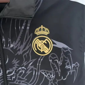 23-24 Real Madrid Trench Coat Reversible Dragon Windbreaker Black 9