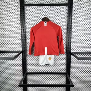 07-08 Manchester United Home Retro Long Sleeve Kid Kits Champions League Version Cheap Jerseys 1