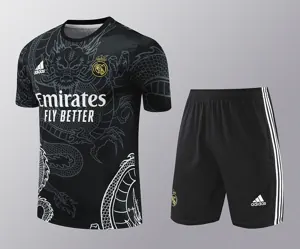 24-25 Real Madrid Dragon Black Training Kits(Top+Shorts) Football Replicas Yupoo