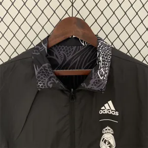 23-24 Real Madrid Trench Coat Reversible Dragon Windbreaker Black 5