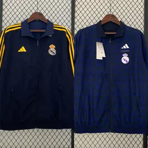 23-24 Real Madrid Trench Coat Reversible Windbreaker Navy