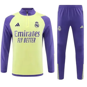 23-24 Real Madrid Adults And Kids Long Sleeve Kits Yellow Training Suits Cheap Jerseys Yupoo
