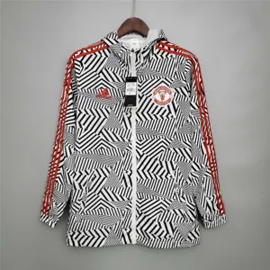21-22 Manchester United Black-White Stripes Windbreaker
