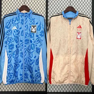 2024 Tigres UANL Beige&Blue Trench Coat Reversible Windbreaker Double-Sides Jacket