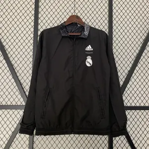 23-24 Real Madrid Trench Coat Reversible Dragon Windbreaker Black 14