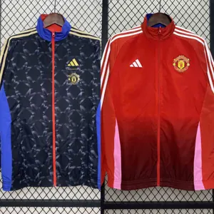 24-25 Manchester United Red&Navy Trench Coat Reversible Windbreaker Double-Sides Jacket AAAAJer