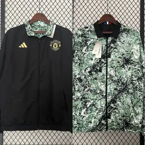 24-25 Manchester United Green and Black Reversible Windbreaker Double-Sides Jacket