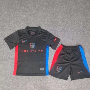 24-25 Barcelona Away ColdPlay Edition Kids Kits Youth Apparels AAAAJersey Supplier Yupoo