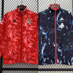 24-25 Real Madrid Red&Navy Trench Coat Reversible Windbreaker Double-Sides Jacket AAAAJersey Yu