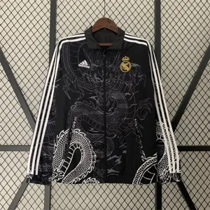 23-24 Real Madrid Trench Coat Reversible Dragon Windbreaker Black 10