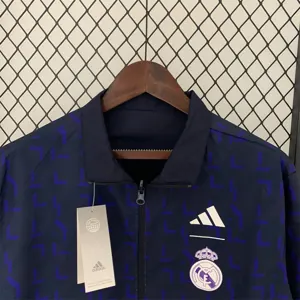 23-24 Real Madrid Trench Coat Reversible Windbreaker Navy 12