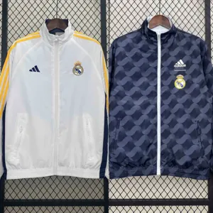 24-25 Real Madrid White&Navy Trench Coat Reversible Windbreaker Double-Sides Jacket AAAAJersey