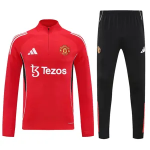 25-26 Manchester United Training Kits Red Long Football Tracksuits