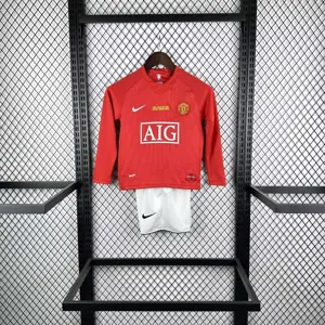 07-08 Manchester United Home Retro Long Sleeve Kid Kits Champions League Version Cheap Jerseys