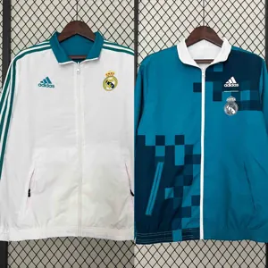 23-24 Real Madrid Trench Coat Reversible White&Blue Double-Sides Jacket AAAAJersey Yupoo