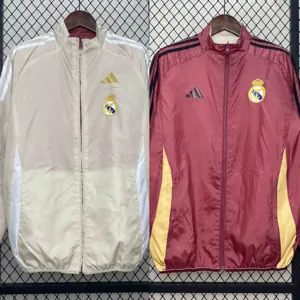 24-25 Real Madrid Khaki&Red Trench Coat Reversible Windbreaker Double-Sides Jacket AAAAJersey Y