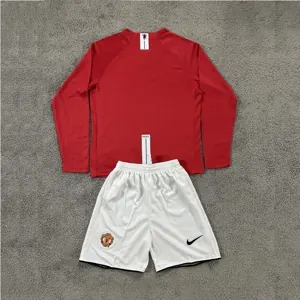 07-08 Manchester United Home Retro Long Sleeve Kid Kits Champions League Version Cheap Jerseys 2