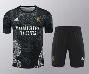 24-25 Real Madrid Dragon Black Training Kits(Top+Shorts) Football Replicas Yupoo 1