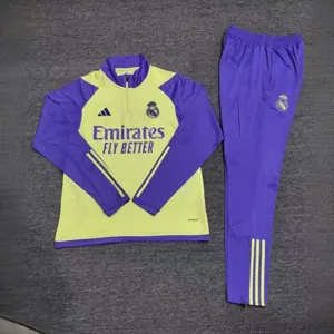 23-24 Real Madrid Adults And Kids Long Sleeve Kits Yellow Training Suits Cheap Jerseys Yupoo 1