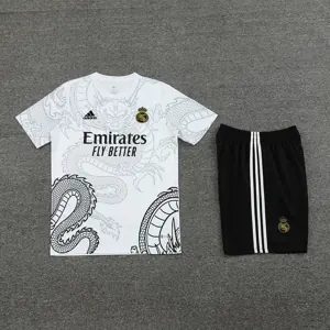 24-25 Real Madrid White Dragon Training Kits(Top+Shorts) Football Replicas Yupoo 1