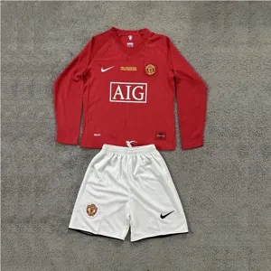 07-08 Manchester United Home Retro Long Sleeve Kid Kits Champions League Version Cheap Jerseys 3