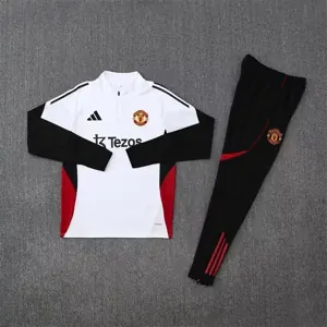 25-26 Manchester United White Training Kits Long Football Tracksuits 1