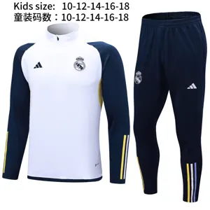 23-24 Real Madrid White Kids Kit Long Sleeve Training Suit Cheap Jerseys Yupoo