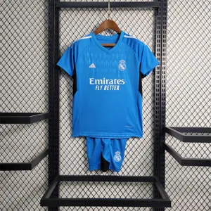 23-24 KIDS Real Madrid Blue Goalkeeper Size 16-28 Soccer Jersey
